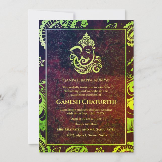 Ganesh Chaturthi Puja Roya - Convite para Elemento (Frente)