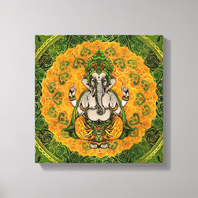 Ganesha em Marigold flores e decoração de ouro (Frente)