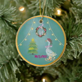 Ganso de Natal Country Ornamento de Cerâmica