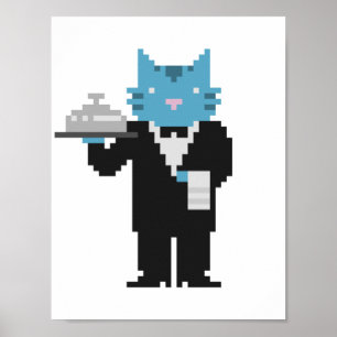 Garçom Gato Pixel Art Poster
