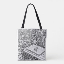 Garden Bench & Book Aesthetic Ink Art Tote Bag