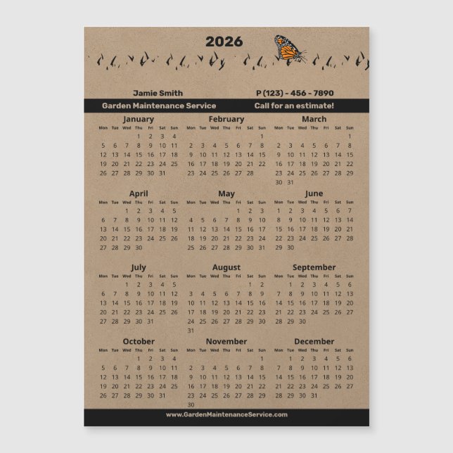Garden Maintenance Service Magnetic 2026 Calendar (Frente)