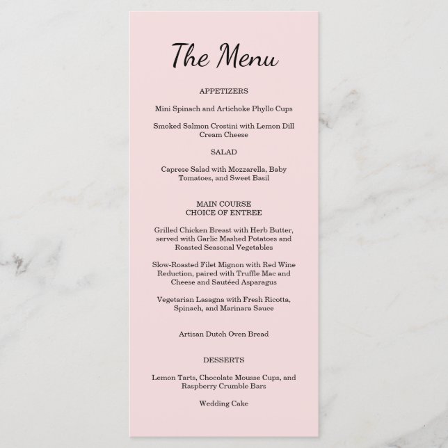 Garden Rose Pink Wedding Menu  (Frente)