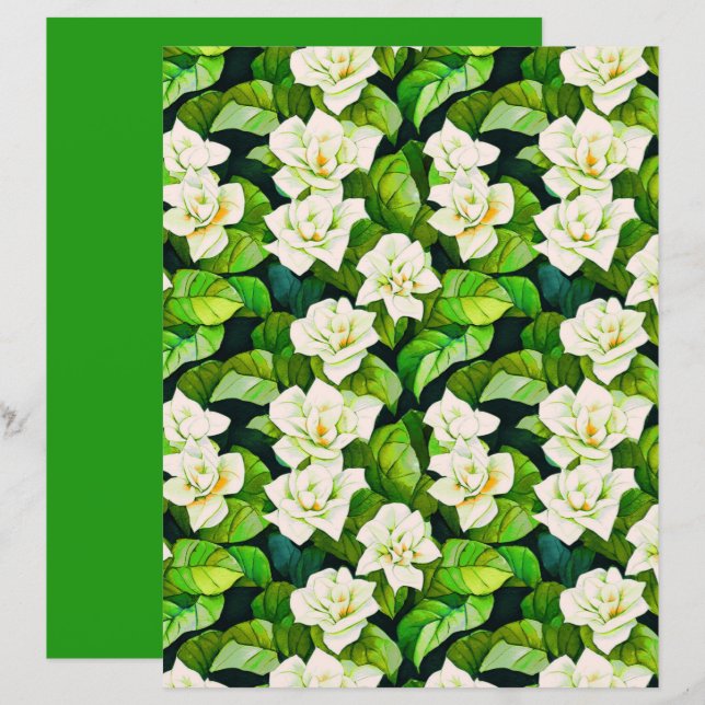 Gardenias brancas e folhas verdes de jade (Frente/Verso)