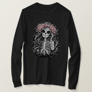 Garota Açúcar Crânio Gótico com Camiseta CrT-Flora