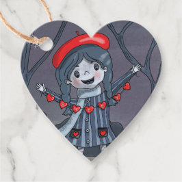 Garota Bonita com Etiquetas de Favor do Coração Ve