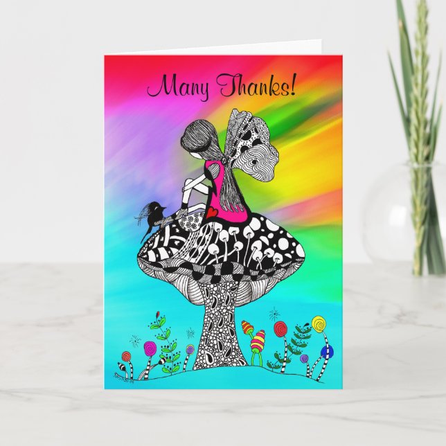 Garota bonita e um cartão de saudação de pássaro (Frente)