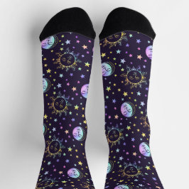 Garota Bonita Estende Sol E Lua Bonito Roxo Mágico