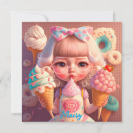 Garota bonita Kawaii com sorvetes