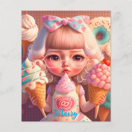 Garota bonita Kawaii com sorvetes