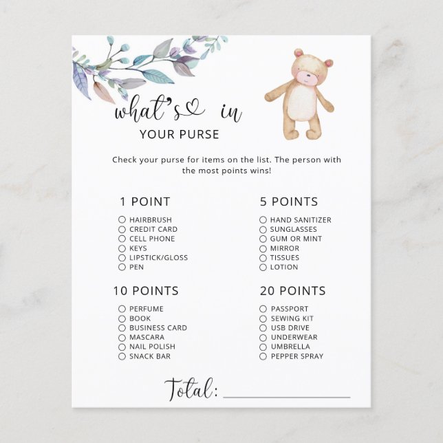 Garota bonita urso O que tem no seu jogo de bolsa (Frente)