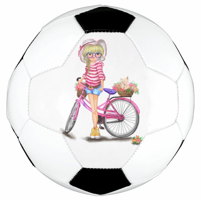 Garota com bola de futebol rosa (Frente)