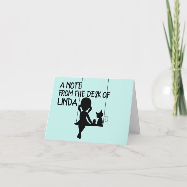 GAROTA COM CARTÕES DE NOTA PERSONALIZADOS DE GATO (Frente)