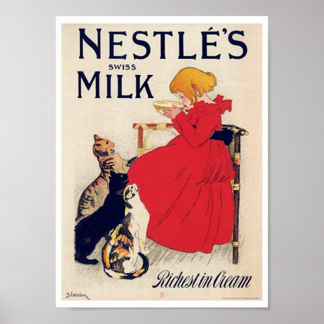 Garota com Gatos, Poster vintage, Alexandre Steinl (Frente)