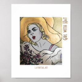 Garota com impressão de chapéu e poster