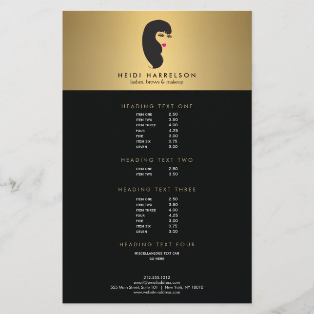 Garota com Lashes no Folheto de Beleza Dourada (Frente)