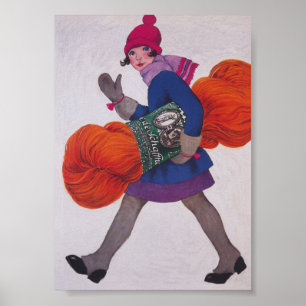 Garota com Yarn, Vintage Advertisement Poster