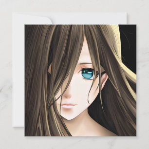 Garota de anime de cabelo castanho e olhos azuis