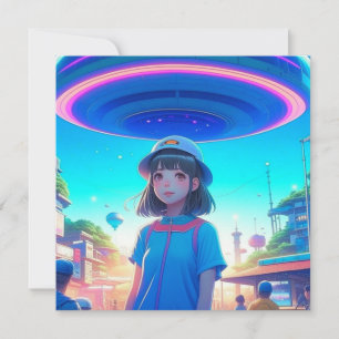 Garota de Anime sob um OVNI na Cidade