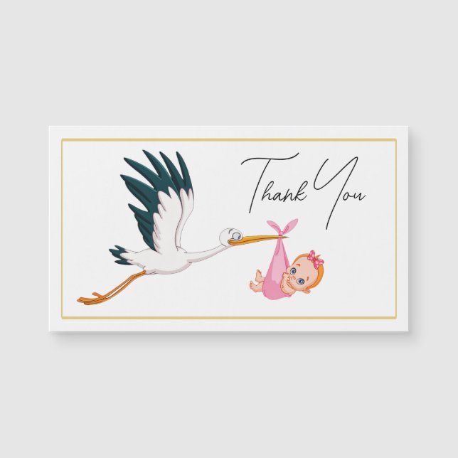 Garota de Bebê Stork com Script Elegante Obrigado (Frente)