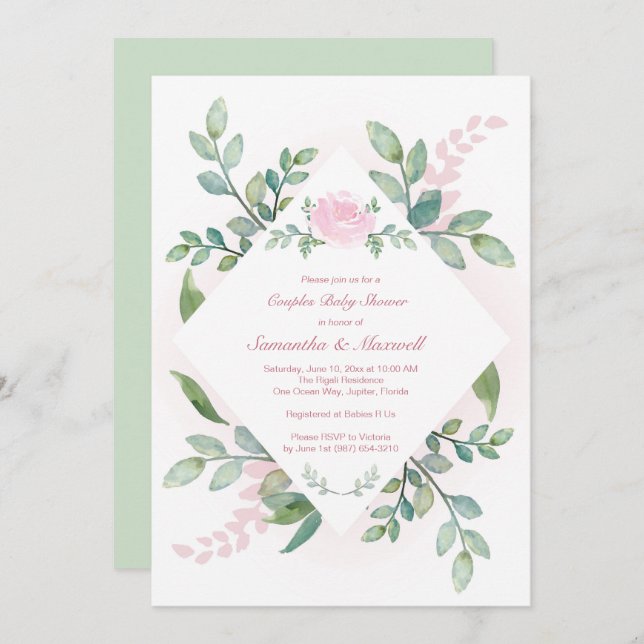 Garota de Convite de Chá de fraldas Rosa, Casais (Frente/Verso)