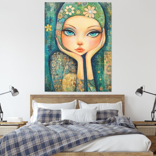 GAROTA DE OLHOS GRANDES IMPRESSÃO DE ARTE EM TELA  (Insitu(Quarto))