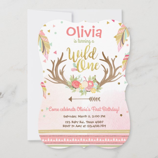 Garota de Primeiro aniversário de convite de um an (Frente)