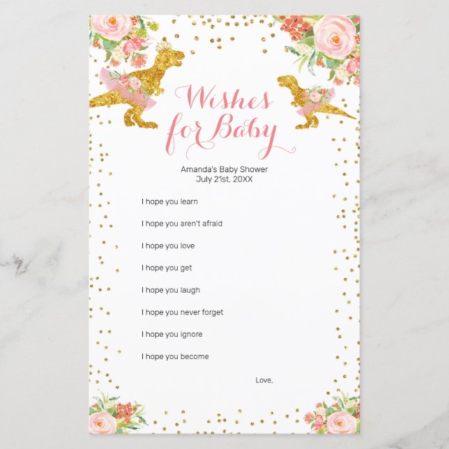 Garota Dino Dourada rosa deseja um jogo de bebês (Frente)