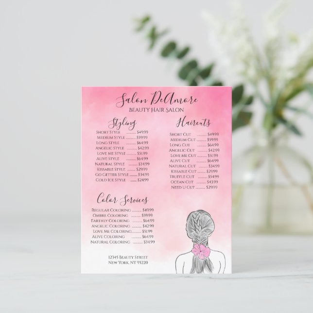 Garota do menu de serviço com aquarela rosa-brava (Em pé/Frente)