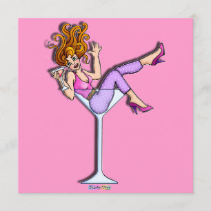 GAROTA EM CONVITE DE FESTAS DE VIDRO DE MARTINI