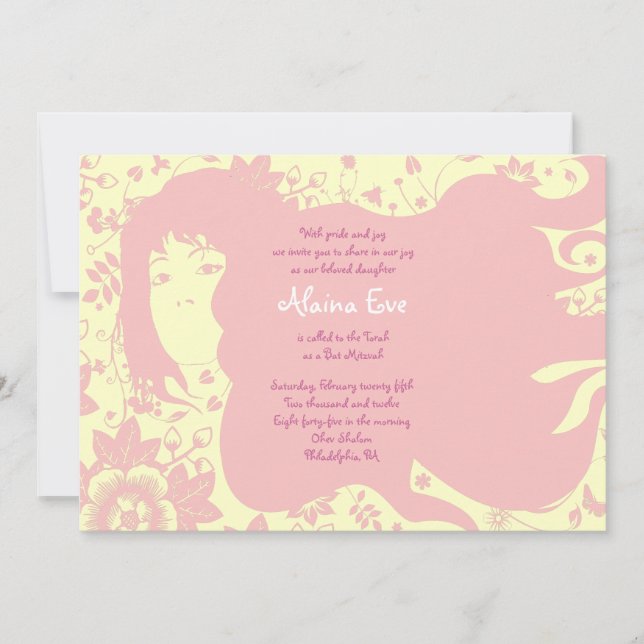 Garota Flor Bar Bat Mitzvah Convite Rosa (Frente)