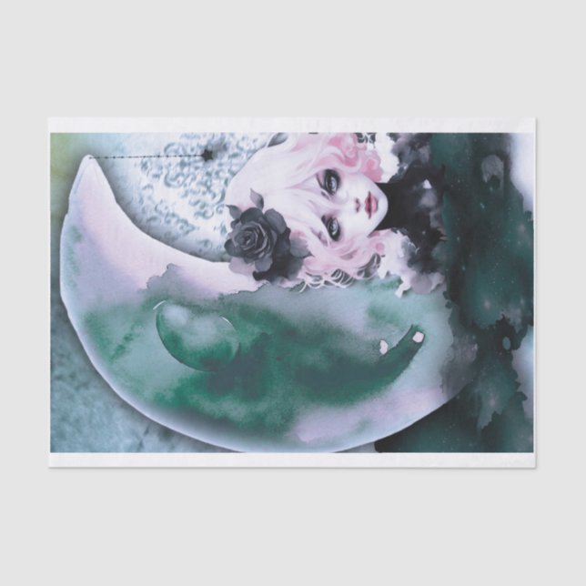 Garota Gótica Rosa com o Papel de Decoupage da Lua (Frente )