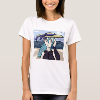 Garota Jovem Com Chapéu Na Camisa Gráfica Da Praia