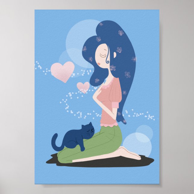 GAROTA MULHER E POSTER DE ARTE DE GATO (Frente)