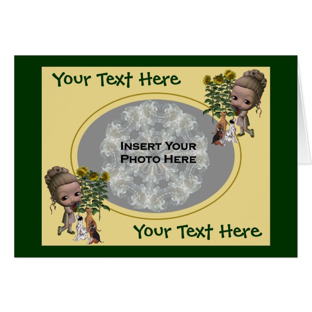 Garota Pequena Com Cartão com fotos De Cachorros (Frente Horizontal)