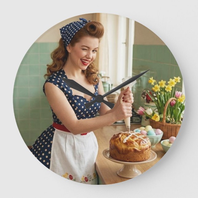 Garota Pin-Up da Páscoa Relógio de Parede Cozinha  (Frente)