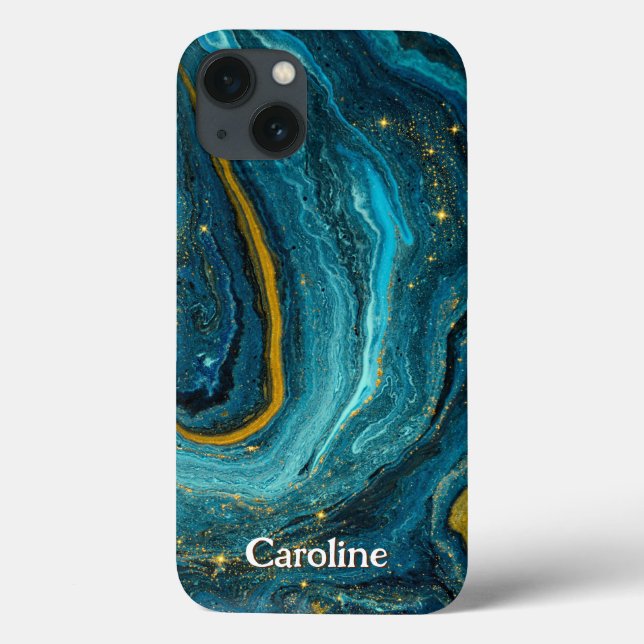 Garota-reluzente Marble Art Blue Monograma Dourado (Verso)