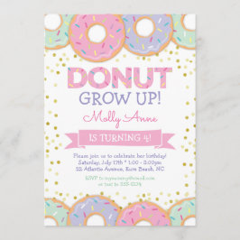 Garota rosa Rosquinha Aniversário Convite Dourado