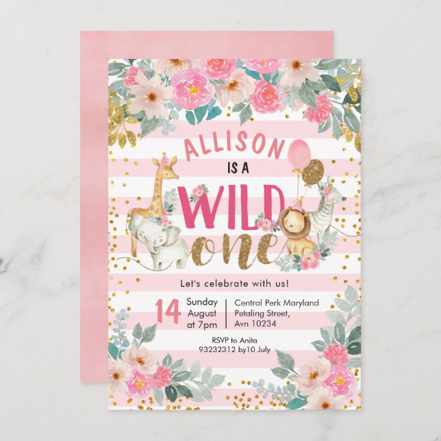 Garota safari selvagem um convite de aniversário (Frente/Verso)