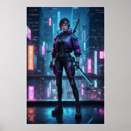 Garota Samurai Cyberpunk | Poster de Guerreira da 