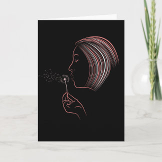 Garota soprando cartão de saudação Dandelion