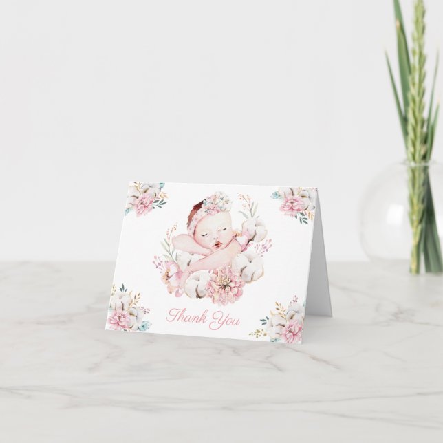 Garota Watercolor Bebê Obrigado Cartões (Frente)