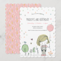 Garota Whimsical Crianças Bebês Convite de Anivers