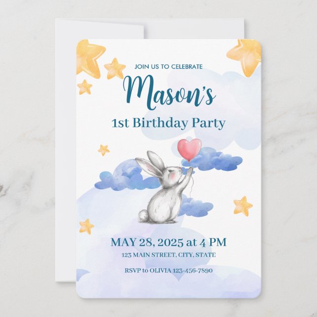 Garotas do Convite de aniversário Bunny Rabbit (Frente)