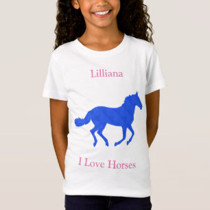 Garotas "Eu amo Cavalos" Camiseta Real Azul