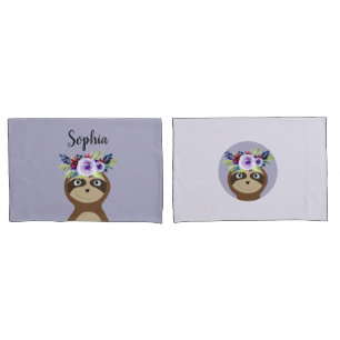 Garotas Flores Whimsical Sloth Cartoon & Name Kids