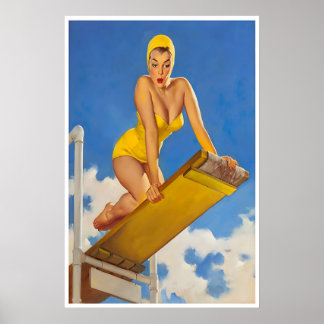 Garotas Pin Up Impressão Natação Arte Vintage Pin 