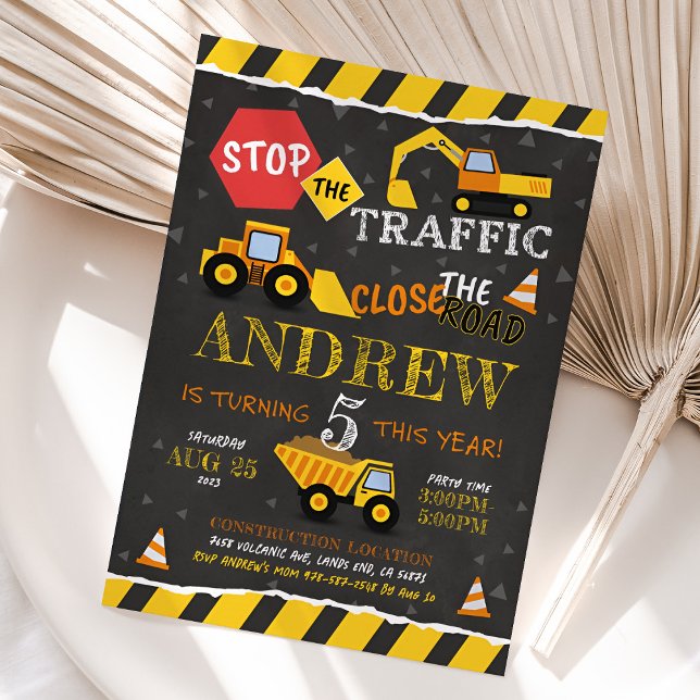 Garoto de Convite de Aniversário de Construção (Construction Birthday Invitation)