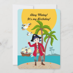 Garoto pirata e convite de aniversário de navio