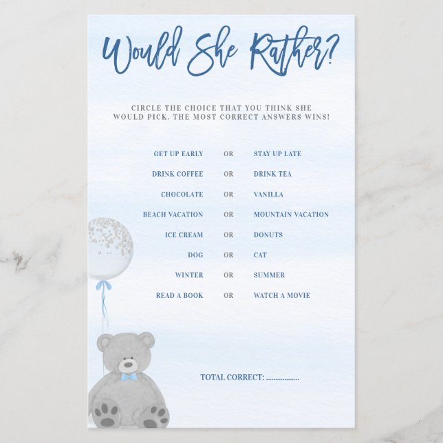 Garoto Urso Cinza Azul Balão Ela Preferencialmente (Frente)